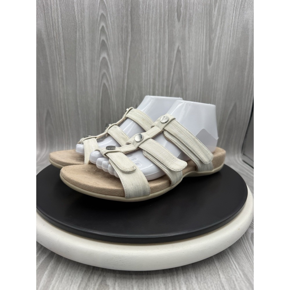 Vionic Amber Slide Womens‎ Size 9 White Metallic Strappy Comfort Slip On Sandals